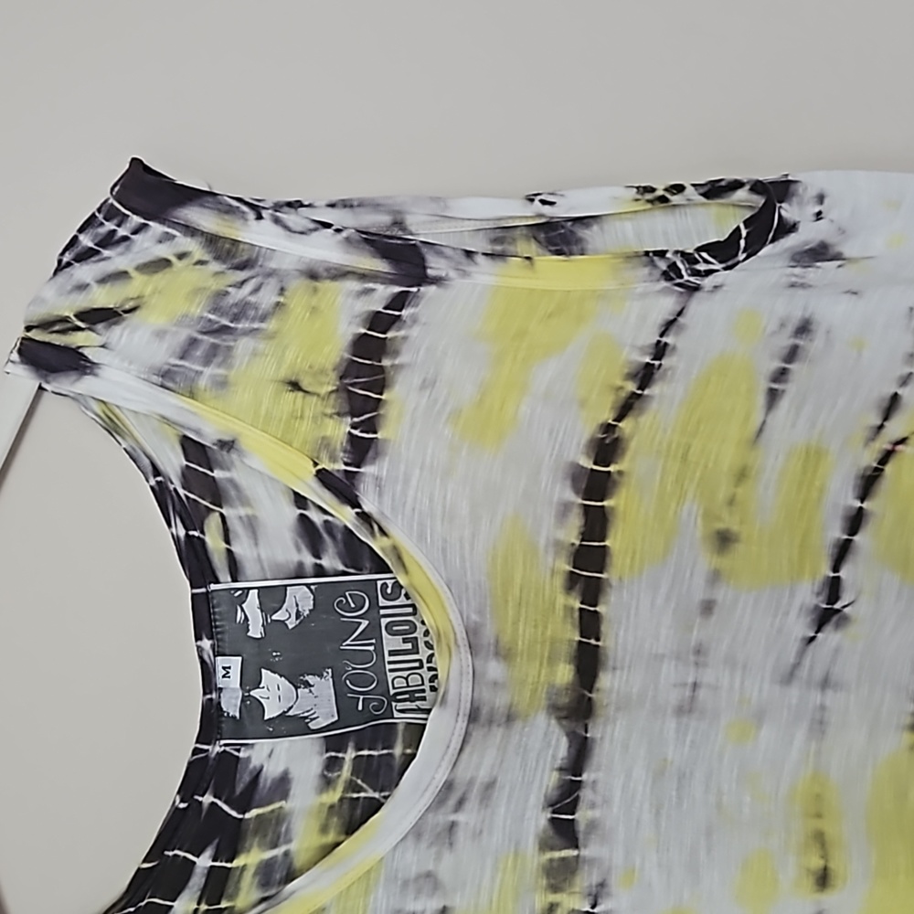 Young Fabulous & Broke Tie-Dye Yellow, Blk, White Muscle Sleeve Tee Medium